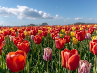 Fototapeta premium Field of Blossoms, Abstract Floral Pattern with Varied Colors and Textural Elements.