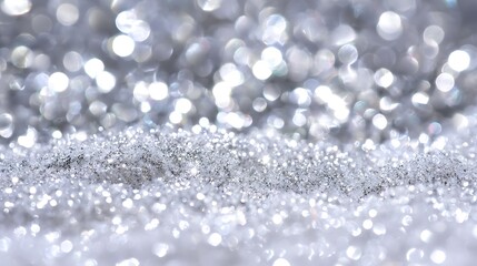 Closeup of sparkling silver glitter creating a magical and festive background for holiday celebrations