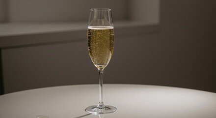 Elegant champagne flute filled with bubbly golden sparkling wine, perfectly chilled, ready for celebration and special occasions, captured in a studio light