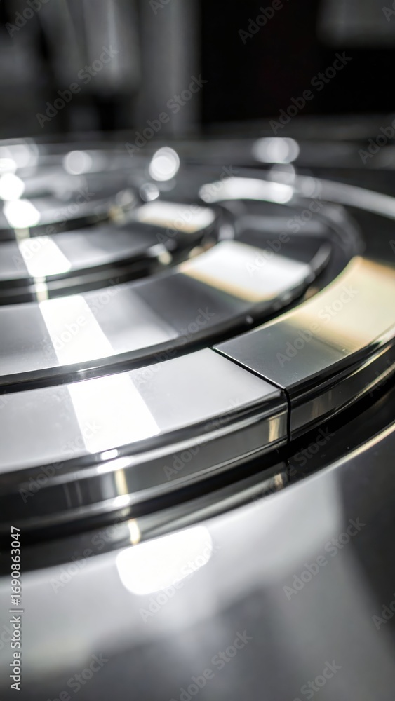 Poster close-up of polished metal surface with circular patterns and reflections