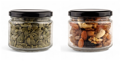Seed and Nut Jar Duo Featuring Pumpkin Seeds and Mixed Cocktail Nuts in Rustic Style