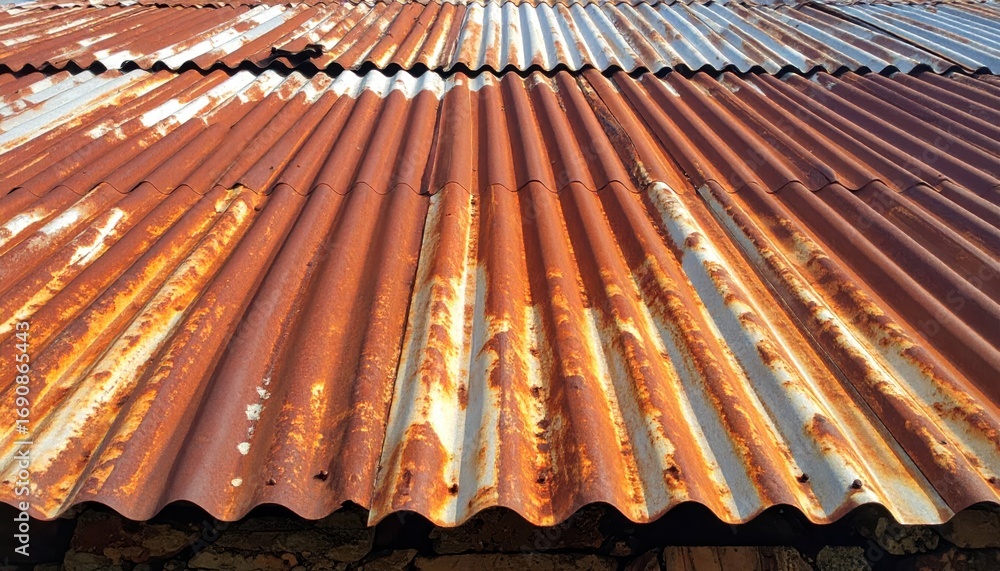 Poster rusty metal roof with weathered texture and colorful patterns