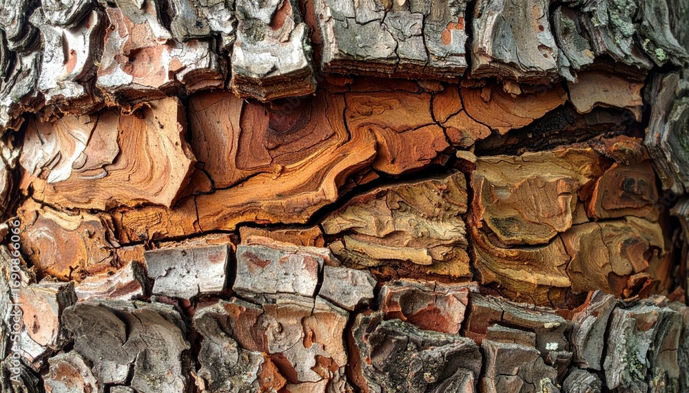 Poster intricate patterns in bark texture of a weathered tree trunk