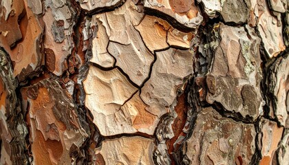 Detailed Close-up of Textured Bark on a Tree Trunk in Nature