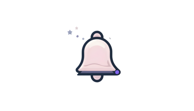 Illustration of a notification bell with stars isolated on transparent background