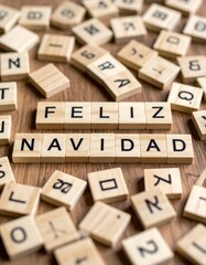 Wooden letter tiles spelling "Feliz Navidad (2)