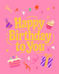 Happy birthday postcard with cute decoration