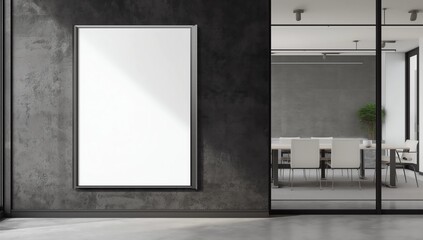 Gray meeting room with mock up poster 