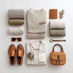 Cozy and Stylish Autumn Outfit Flat Lay with Sweater, Accessories, and Footwear for Fashion Inspiration