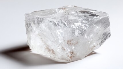 Close up view of a transparent rock crystal with clarity and texture details