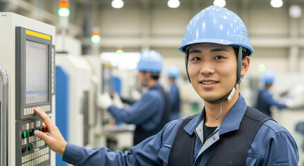 笑顔の男性作業員（工場・製造業・制御室などの求人広告用）