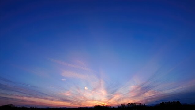 Dramatic sunset sky with sun rays over silhouetted trees - Powered by Adobe