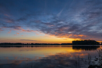 Sunset Panorama of lake near Alkmaar, Netherlands – Historic landscape with colorful sky