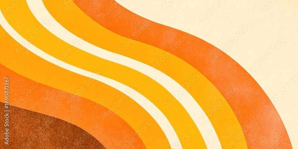 Poster abstract curved lines in vibrant orange and yellow tones with textured background for creative desig