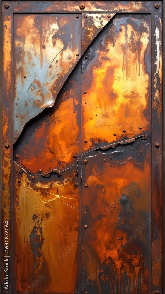 Poster Colorful Rusty Door with Texture and Unique Patterns