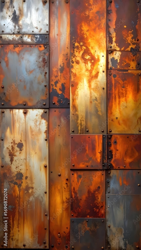 Poster abstract rusty metal texture with colorful patina and patterns