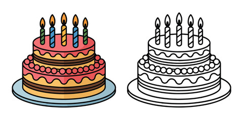 cake birthday outline coloring book page line art 