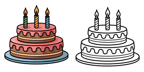cake birthday outline coloring book page line art 