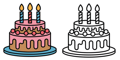 cake birthday outline coloring book page line art 