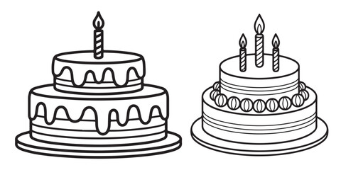 cake birthday outline coloring book page line art 