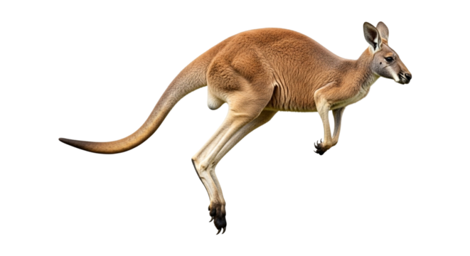 Red kangaroo jumping isolated on transparent background, largest marsupial from australia, animal wildlife in motion
