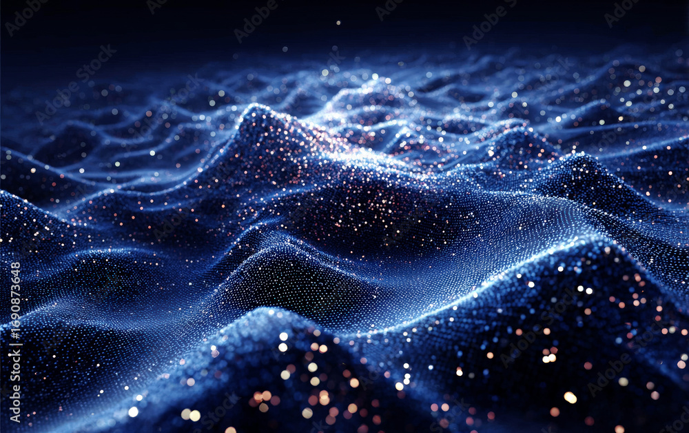 Aufkleber abstract blue wave pattern with sparkling particles representing digital technology