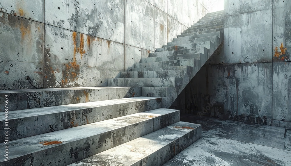 Poster abstract concrete staircase with light and texture in urban setting