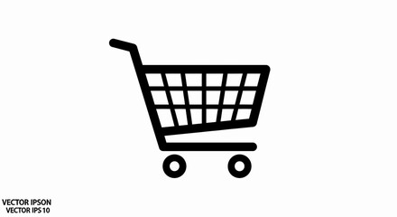 Black shopping cart icon on a white background, representing commerce and online shopping