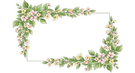 Fototapeta premium Elegant floral frame with pink and yellow blossoms design for greeting cards and invitations