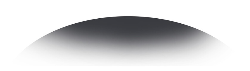 Half dome black gradient shadow fade isolated on white background. Smooth abstract shading overlay...
