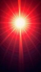 Obraz premium Bright Luminescent Red Light with Radiating Sunbeams Creating a Vivid and Intense Starburst Effect Against a Dark Background