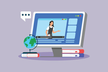 Online webinar by female resource person. Study online Concept. Colored flat vector illustration isolated