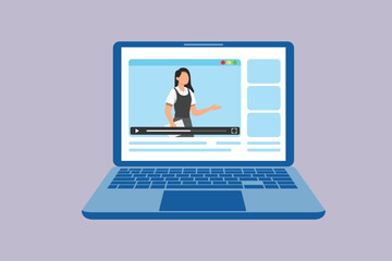 Online webinar by female resource person. Study online Concept. Colored flat vector illustration isolated