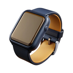 Modern smartwatch with brown screen and orange strap isolated on a transparent background wearable