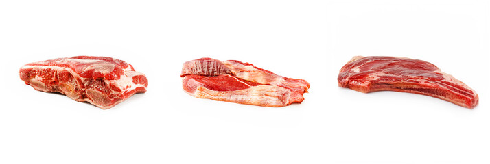 Frozen Raw Beef Strips and Cubes in Food Service Packaging with Ice Texture