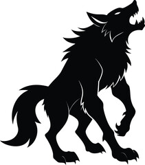 Silhouette of a Fierce Wolf Howling with Spiky Mane and Tail animal wild
