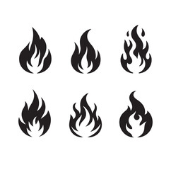 Fire flame icon set vector and silhouette 205