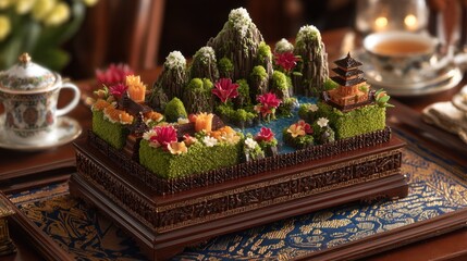 Miniature landscape dessert display