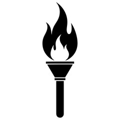 Flat Black Silhouette Torch Flame Icon, Minimal Vector Style