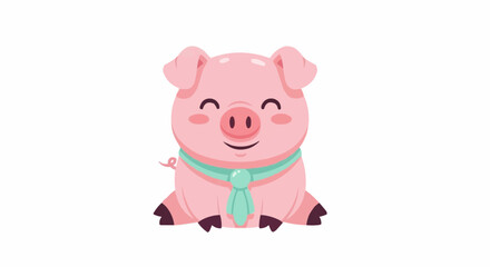Cute cartoon pig character with a bow tie and collar on white background