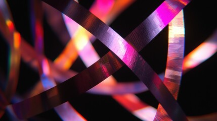 A vibrant abstract composition of overlapping ribbons in various colors and hues.