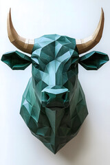 Geometric paper sculpture of a bull’s head showcases creativity and modern artistry.