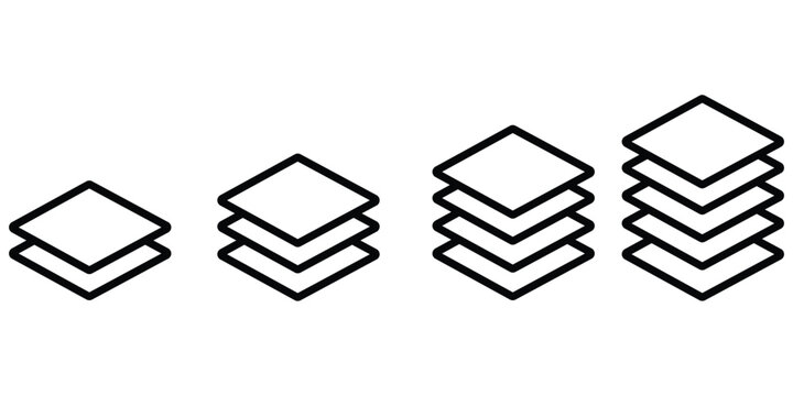 Stacked Layers Icons Set – Flat and Outline Layer Symbols for Design, Layout, Levels, and Surface Technology