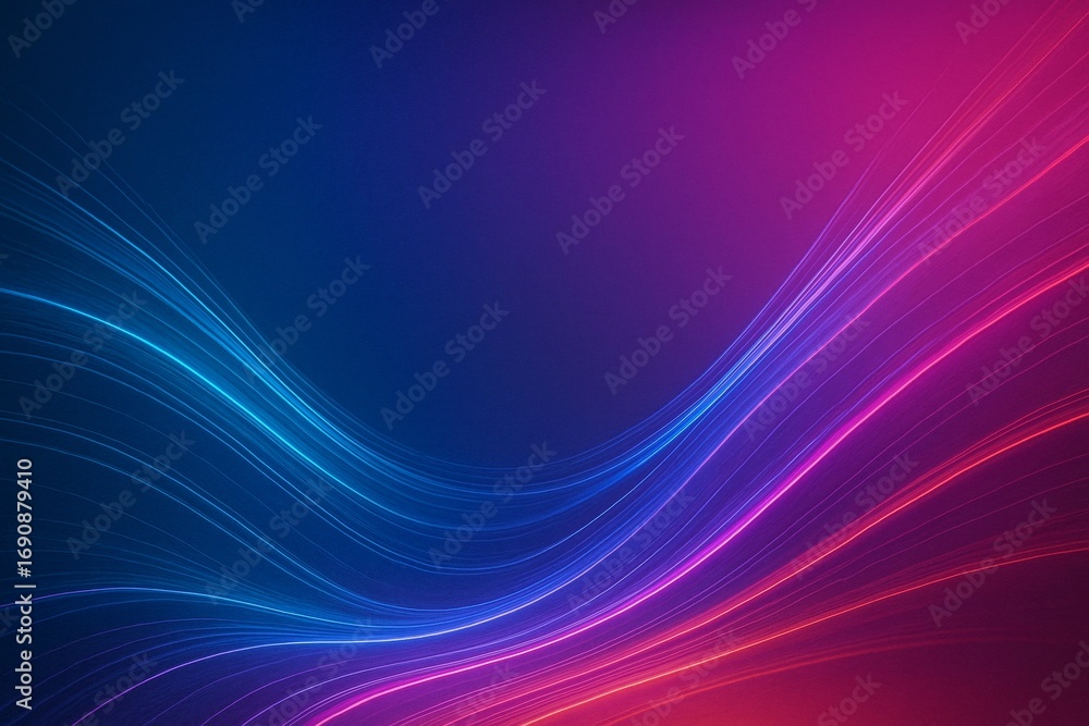 Poster abstract colorful flowing light lines on dark gradient background with copyspace, representing futur