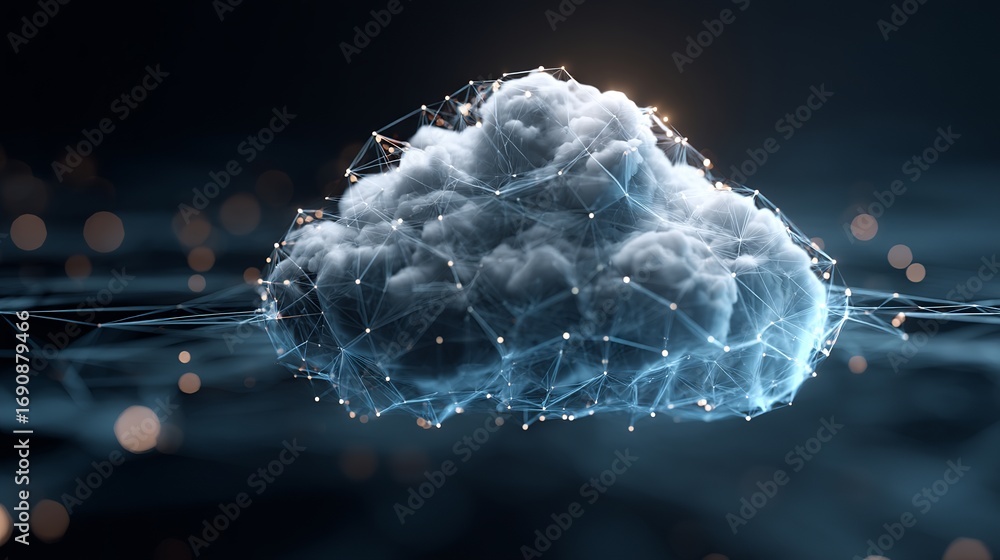 Poster abstract cloud computing network technology connecting data, digital information over internet, conc