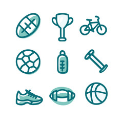 Sports and Fitness Dashed Line Icon Set. Collection of Vector Icons for Gym and Health