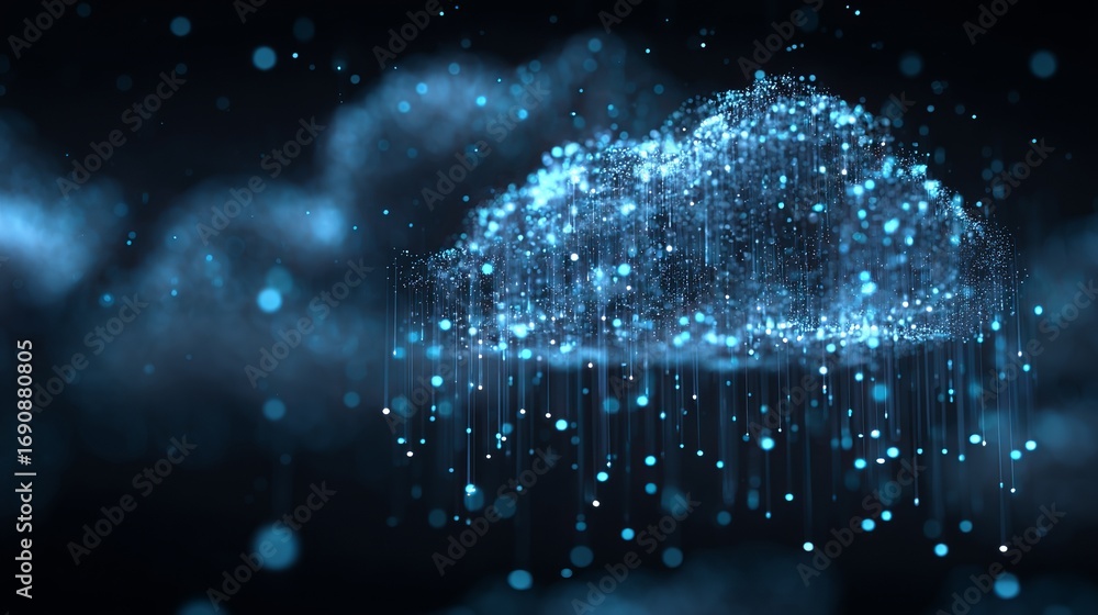 Poster digital cloud illuminated with streaming data showcasing information technology and modern interconn