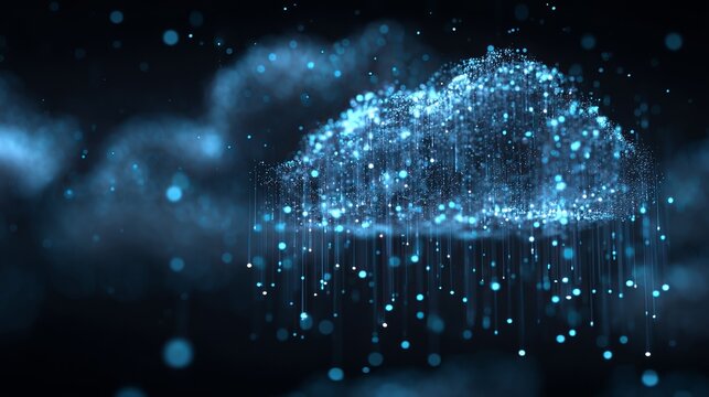 Digital cloud illuminated with streaming data showcasing information technology and modern interconnected global networks for business