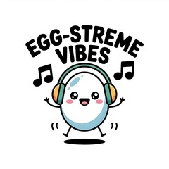 Cheerful Egg Cartoon Character Grooving with Music A Whimsical Celebration of Fun and Energetic Vibes