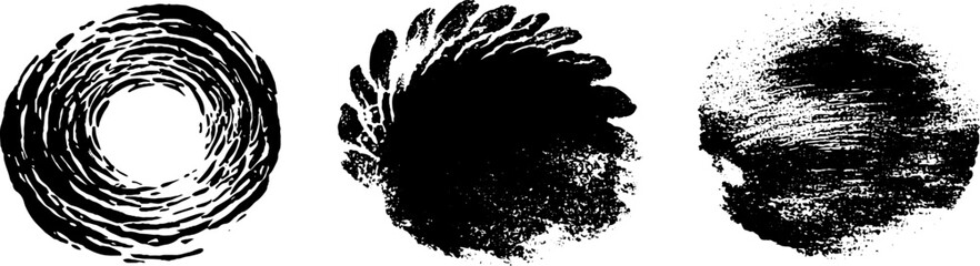 Grunge black and white illustration set featuring circular textures for design projects